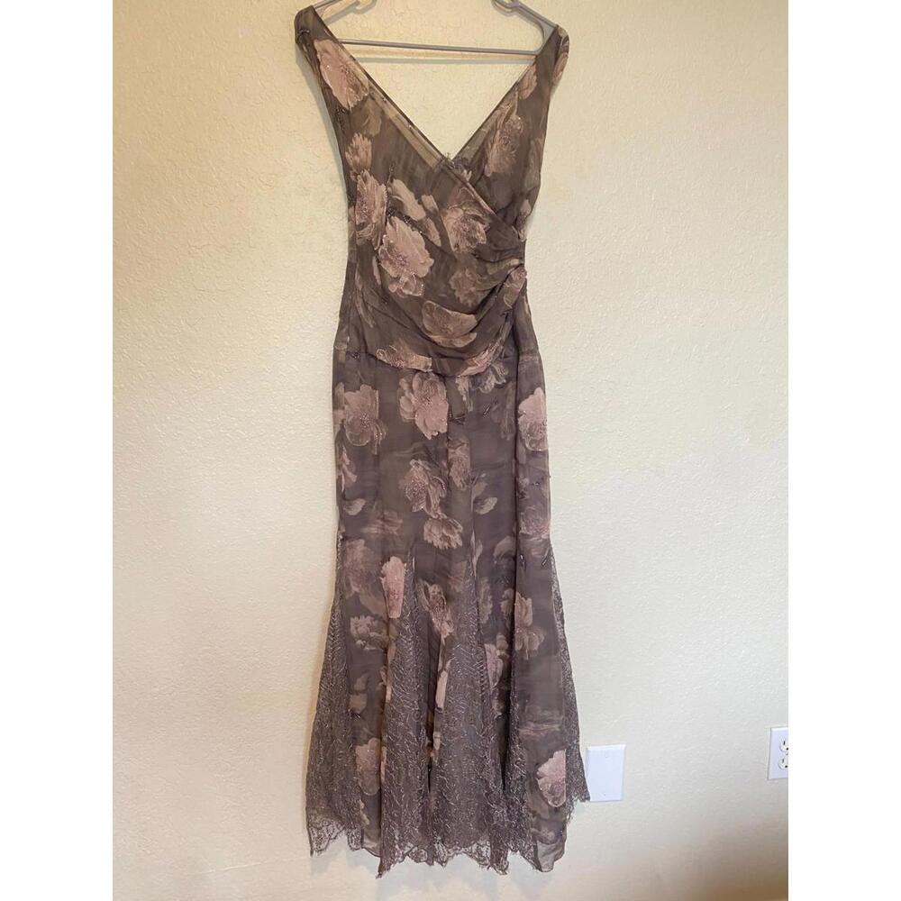 Rickie Freeman Teri Jon Gown S 14 Formal Occasion Dress Mother Bride Flower Lace